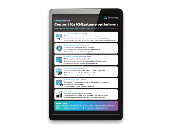 Tablet mit Checkliste für KI Content